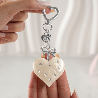 Cream Crystal Heart Bag Charm