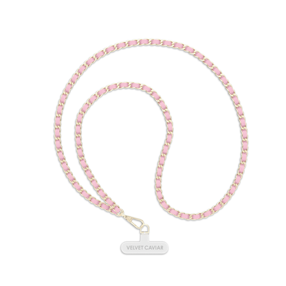 Pink Leather Chain Phone Crossbody Strap