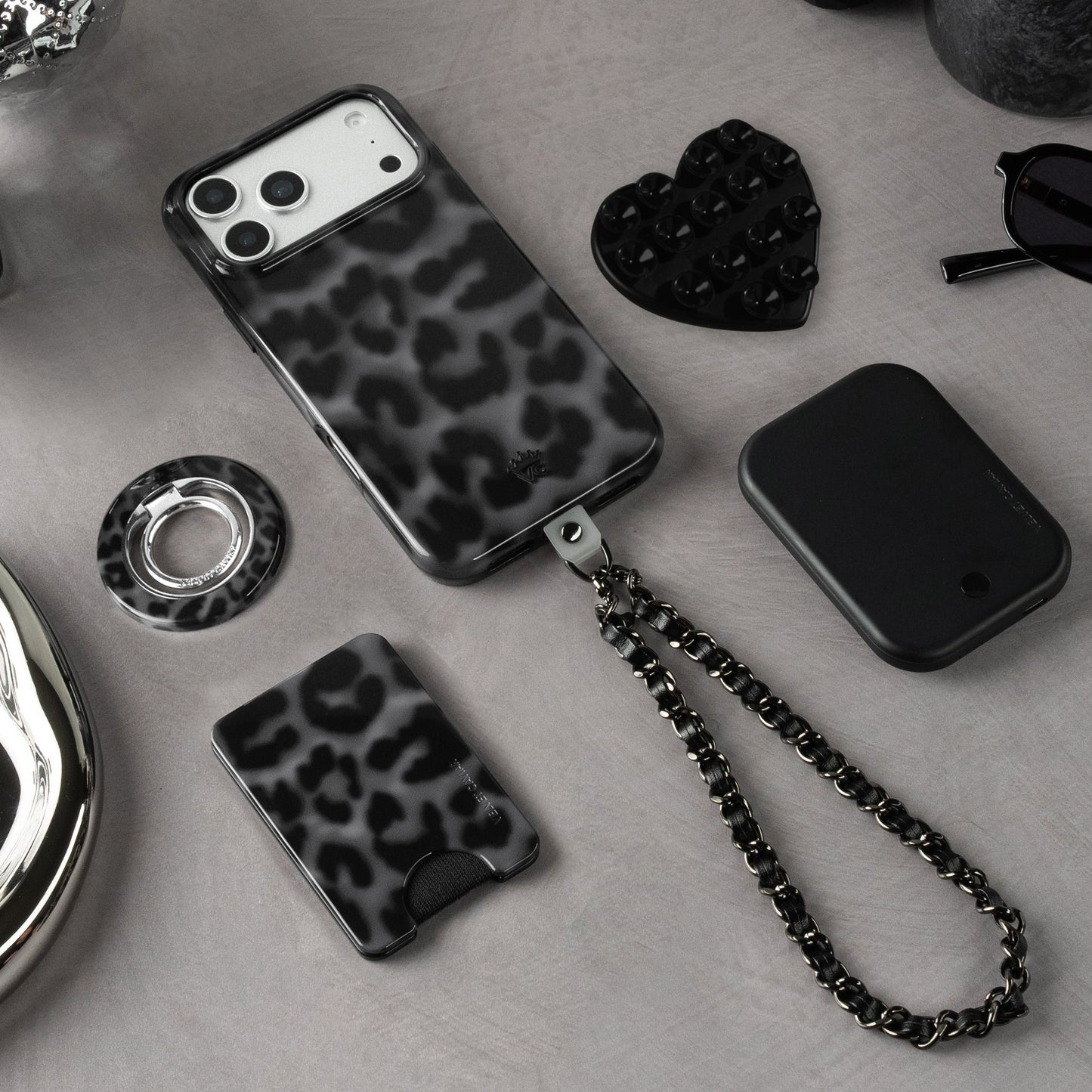Blackout Leather Chain Phone Charm