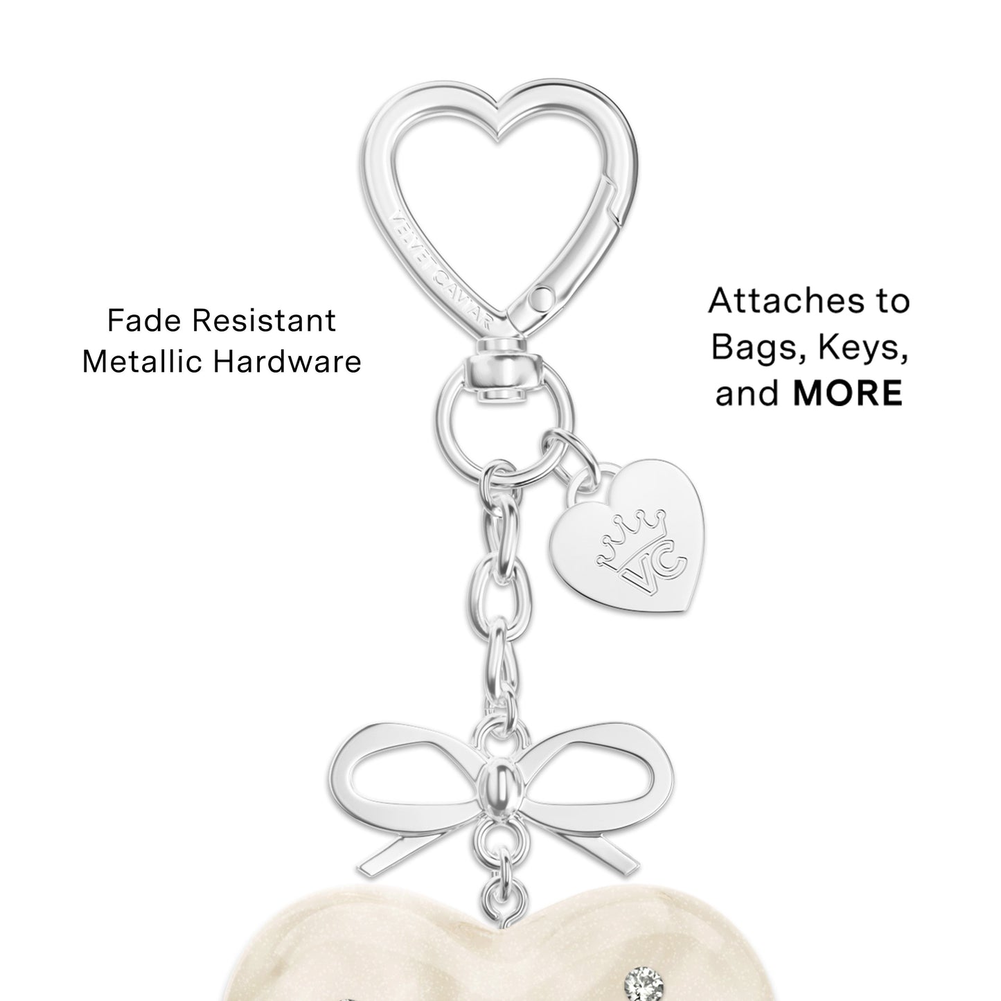 Cream Crystal Heart Bag Charm