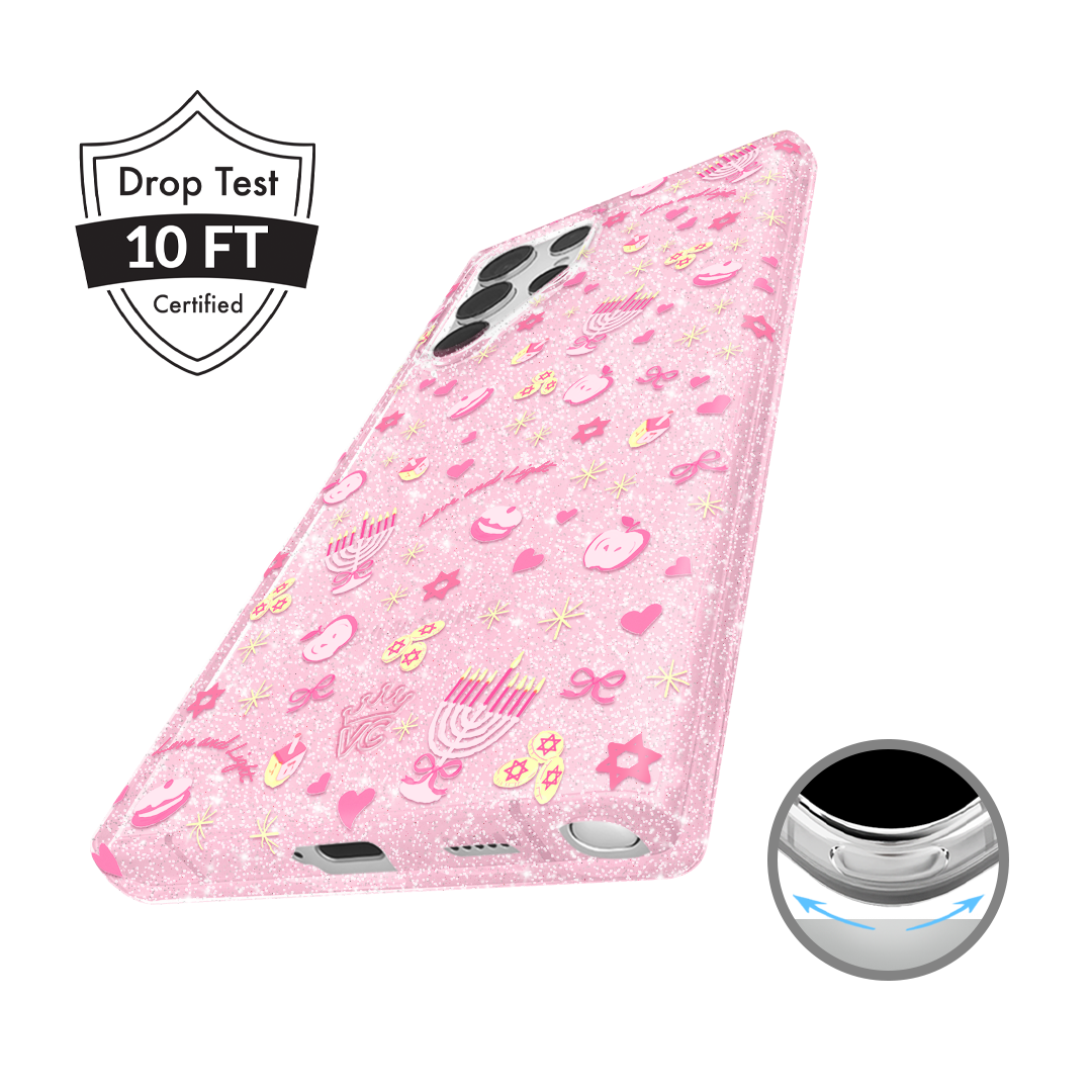 Pink Hanukkah Glitter Samsung Case