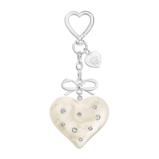 Cream Crystal Heart Bag Charm